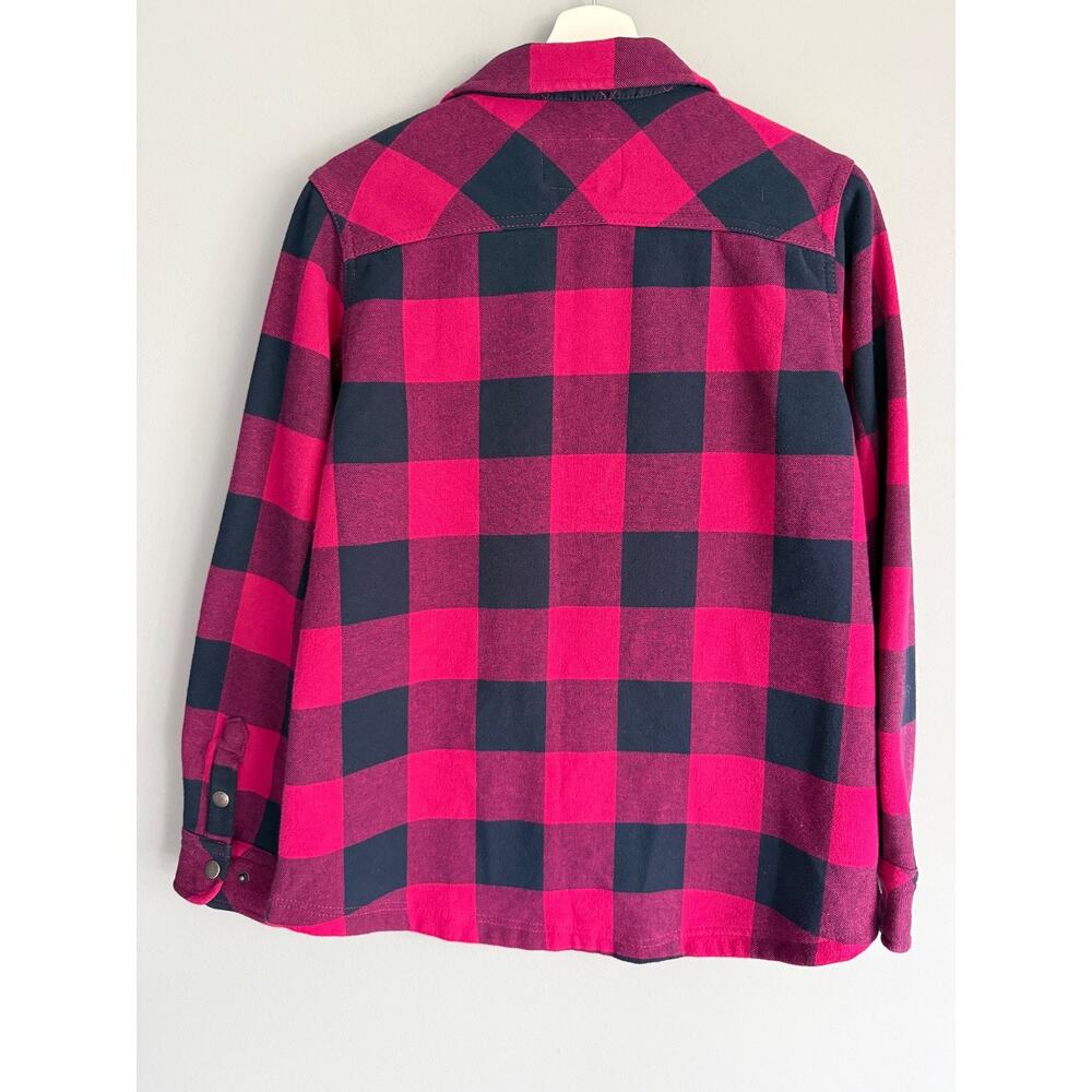 Orvis Women's M Flannel Shacket Pink Navy Buffalo Plaid Fleece Lined Snap - Picture 6 of 9